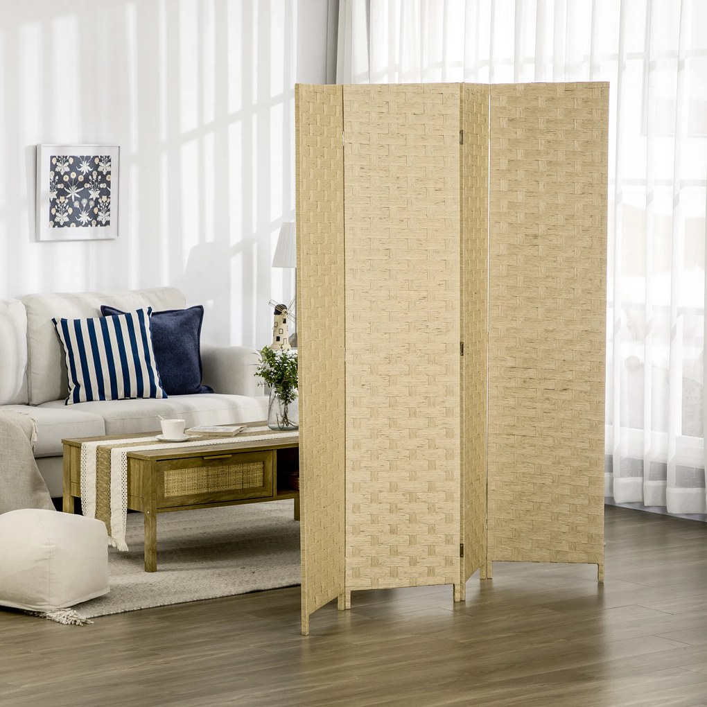 HOMCOM Parawan 4-częściowy 160 x 170 cm, przegroda z włókna falistego do salonu, brązowy | Aosom PL