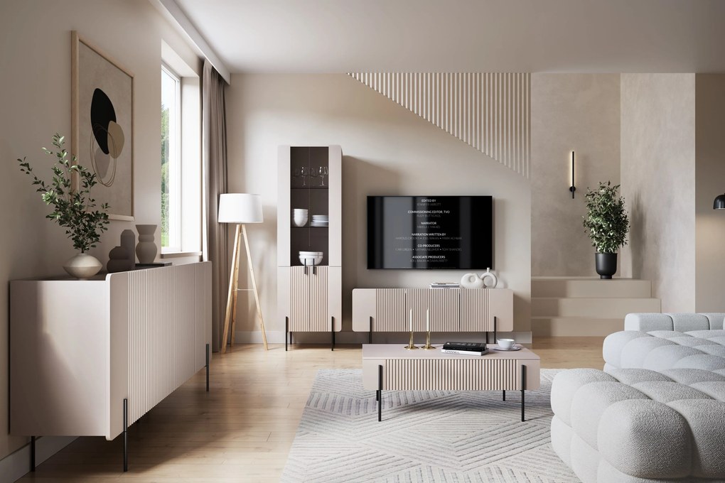 Stolik kawowy Malmi 100 cm z szufladami - kaszmir / czarne nóżki