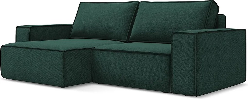 Narożnik lewostronny z funkcją spania - z tkaniny strukturalnej - butelkowa zieleń - KIMO