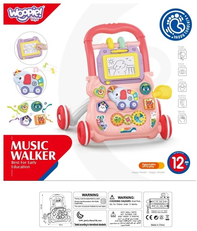 Woopie baby interaktywny chodzik pchacz muzyczny + znikopis