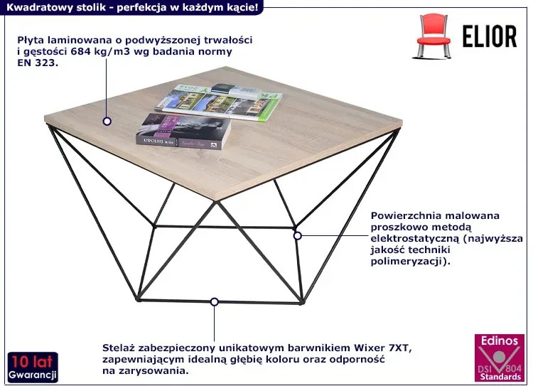 Kwadratowy stolik kawowy dąb sonoma + czarny - Galapi 3X