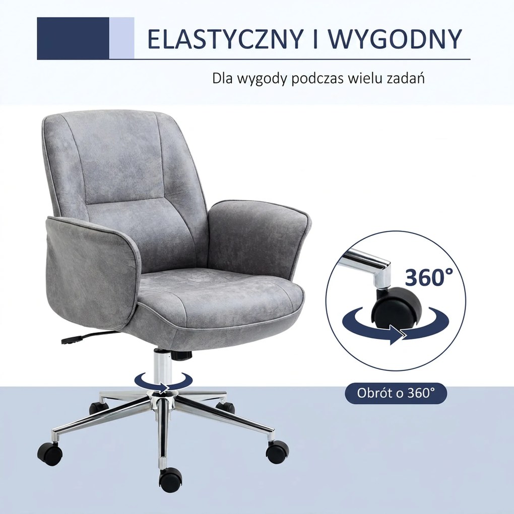 HOMCOM Krzesło biurowe fotel biurowy obrotowy regulowany mikrofibra pianka szary | Aosom PL