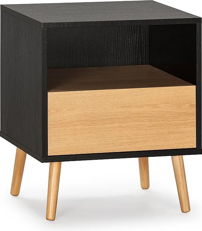 Stolik nocny z 1 szufladą Apolo Kolor Czarny/Drewno