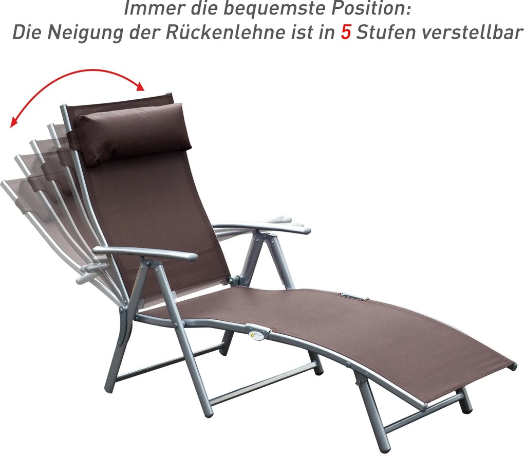 Outsunny® Leżak Ogrodowy Wypczynkowy Składany Z Zagłówkiem Brązowy