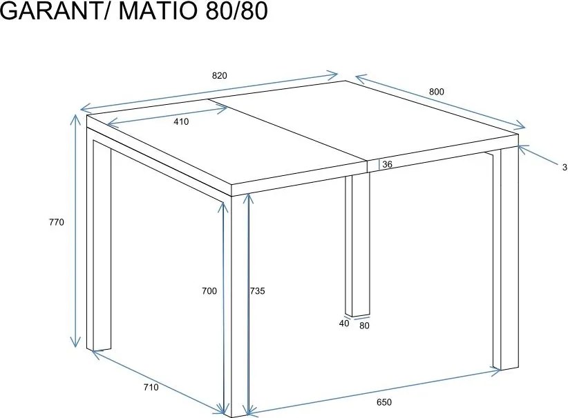 Stół Garant 215 z blatem 80x80 rozkładany do 215 cm kaszmir