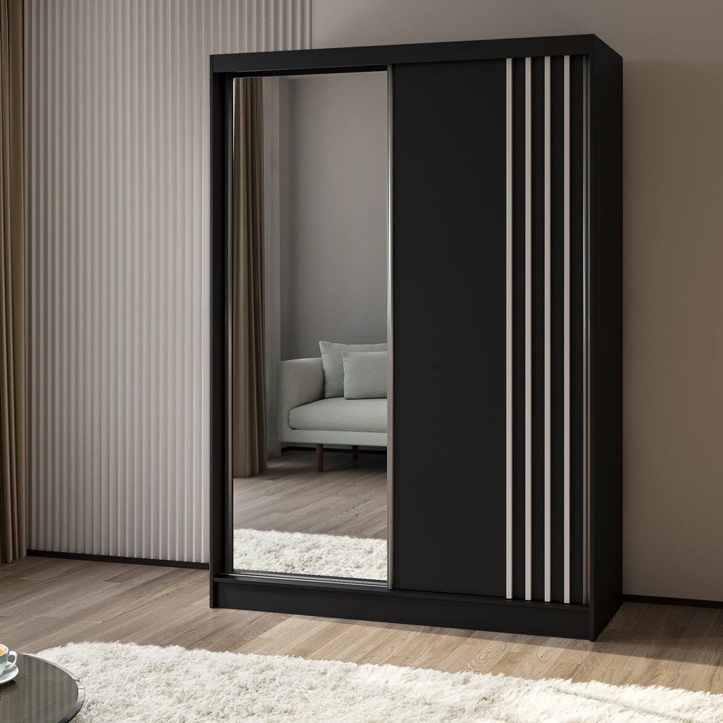 Szafa Przesuwna NELVIA 150 cm z Lustrem Szafa Dwudrzwiowa Czarna