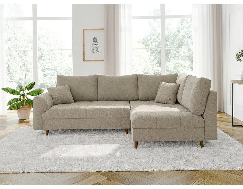 Beżowy narożnik z materiału bouclé (prawostronny/w kształcie litery L) Ariella – Ropez