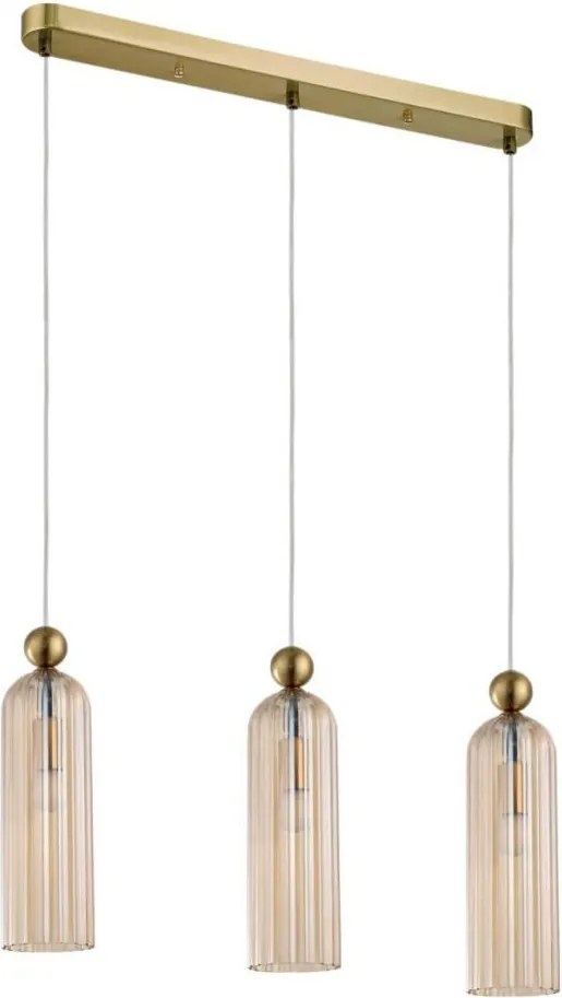 Lampa wisząca na przewodzie PIEGA 3xE14/40W/230V mosiądz/przydymiony beż