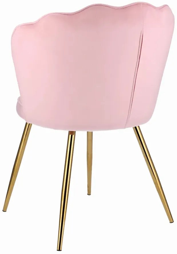 Różowe tapicerowane krzesło na złotych nogach - Ria