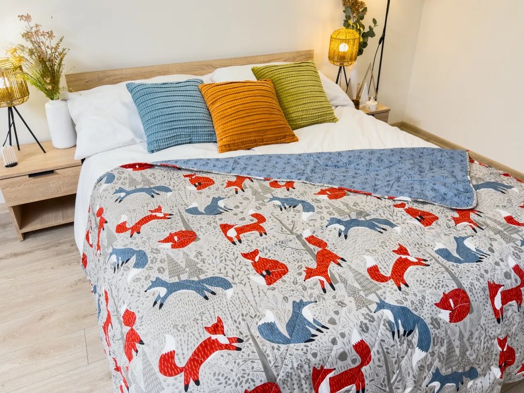 Narzuta na łóżko FOXIVA szara, 100% bawełna Rozmiar: 170 x 210 cm