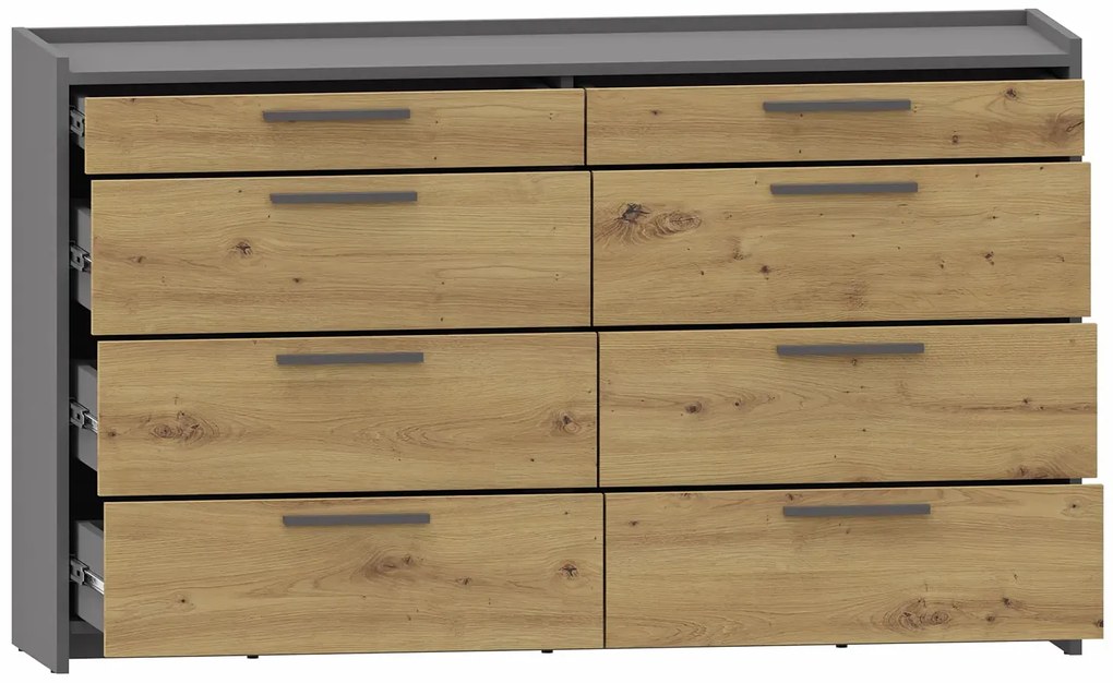 Minimalistyczna komoda z 8 szufladami dąb artisan + antracyt S7-L91