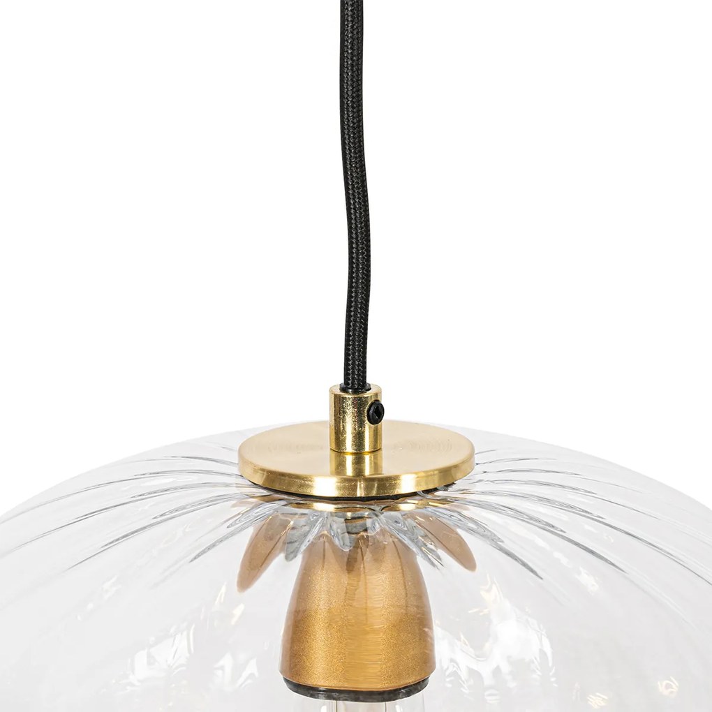 Lampa wisząca art deco złota ze szklanym kloszem okrągłym 3-punktowa - Ayesha ArtDeco Oswietlenie wewnetrzne