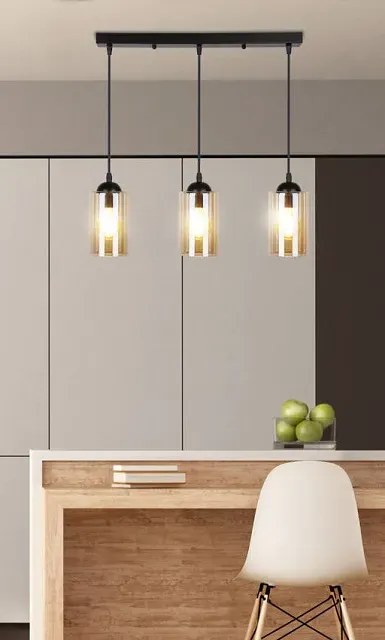 Nowoczesna lampa wisząca na listwie trzy brązowe klosze - 2X V142 M5-A66