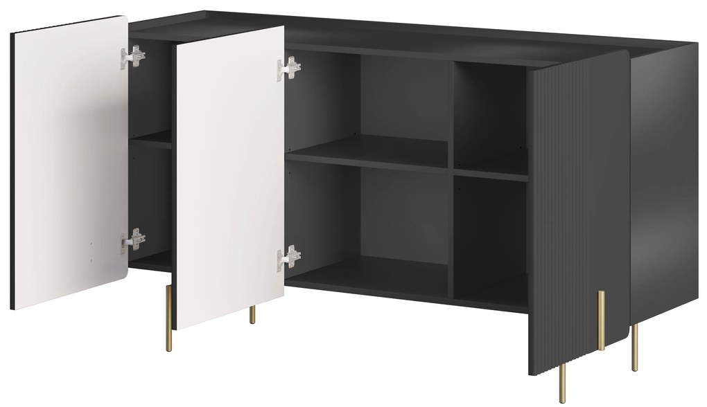 Komoda Malmi 150 cm trzydrzwiowa - czarny mat / złote nóżki