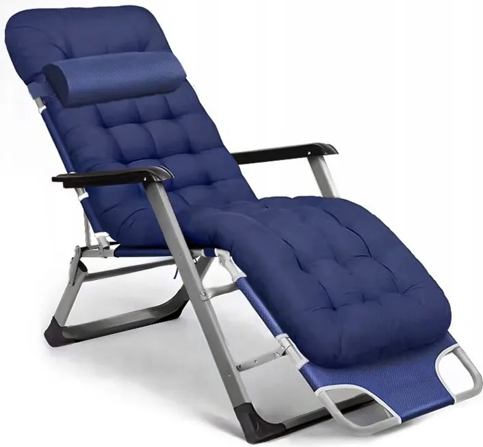 Leżak ogrodowy rozkładany Tossa, poduszka niebieska, stelaż szary