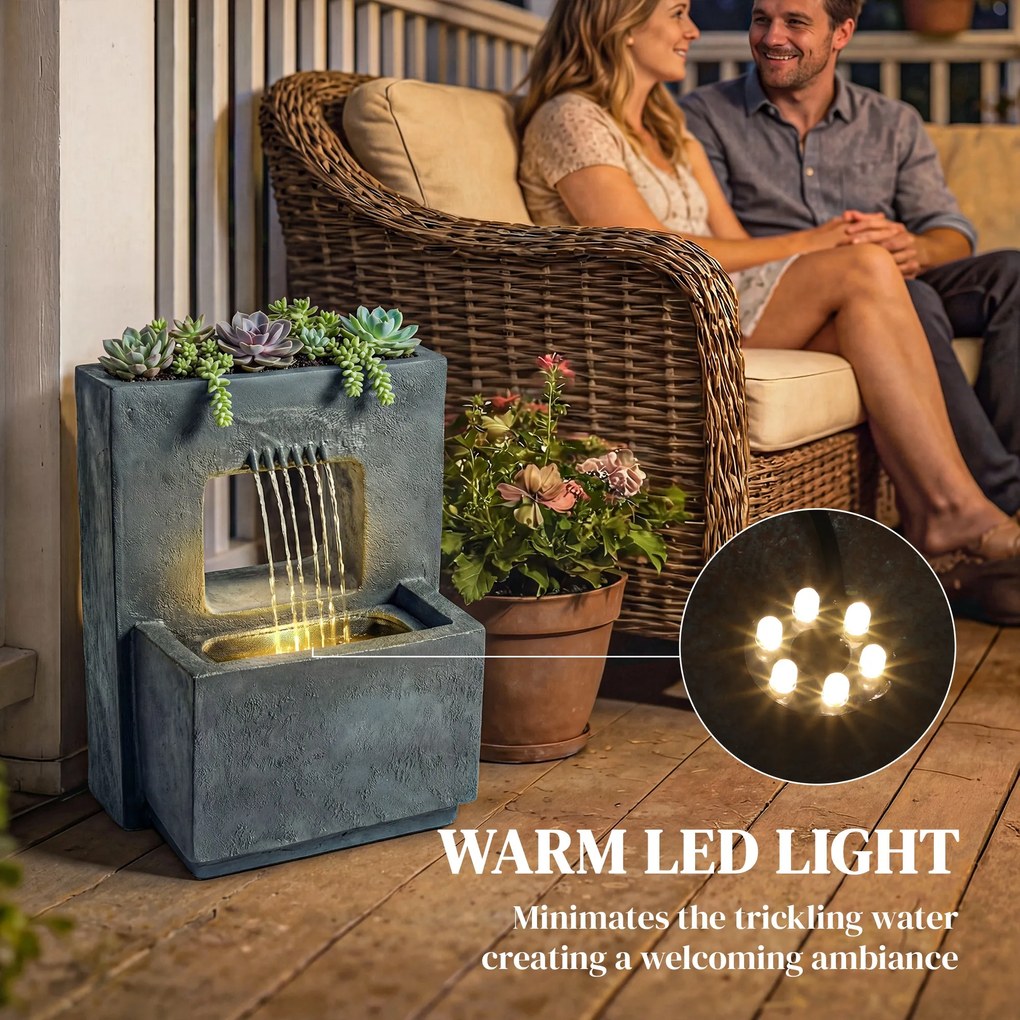 Outsunny Fontanna ogrodowa, 2-poziomowa z oświetleniem LED, donicą, designem kamienia, regulowana, 45 x 31,5 x 58,5 cm | Aosom PL