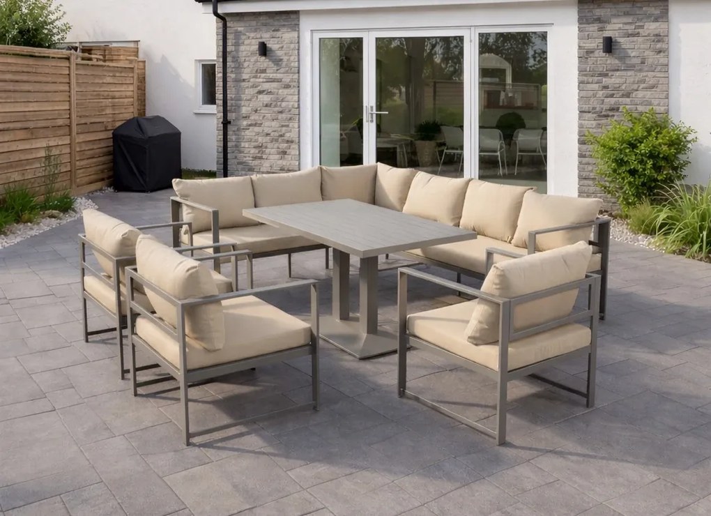 Narożnik ogrodowy Bellagio 001 z fotelami i stołem, szary, poduszki beżowe