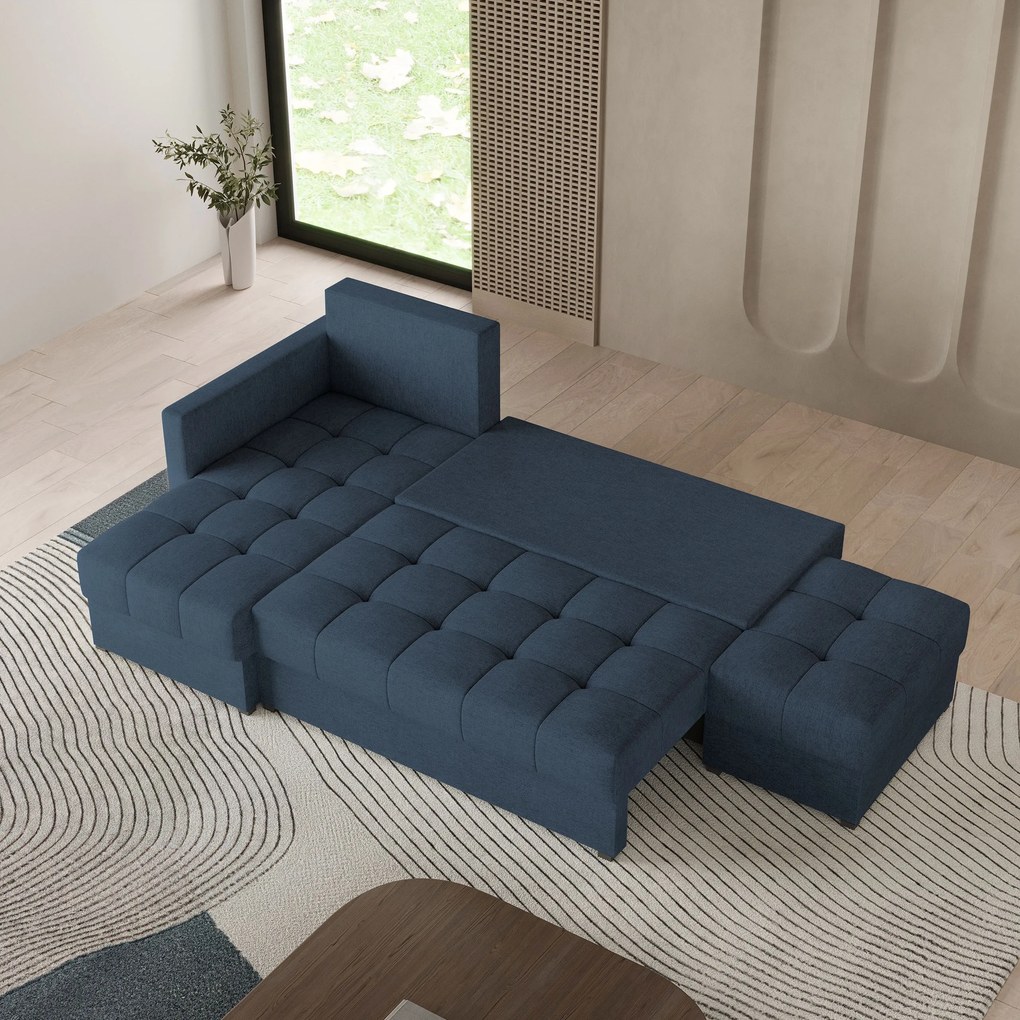 Masseno Narożnik LUMARI z funkcją spania i pojemnikiem na pościel Narozniki L, Rozkładana sofa - Niebieski, NEVE 77