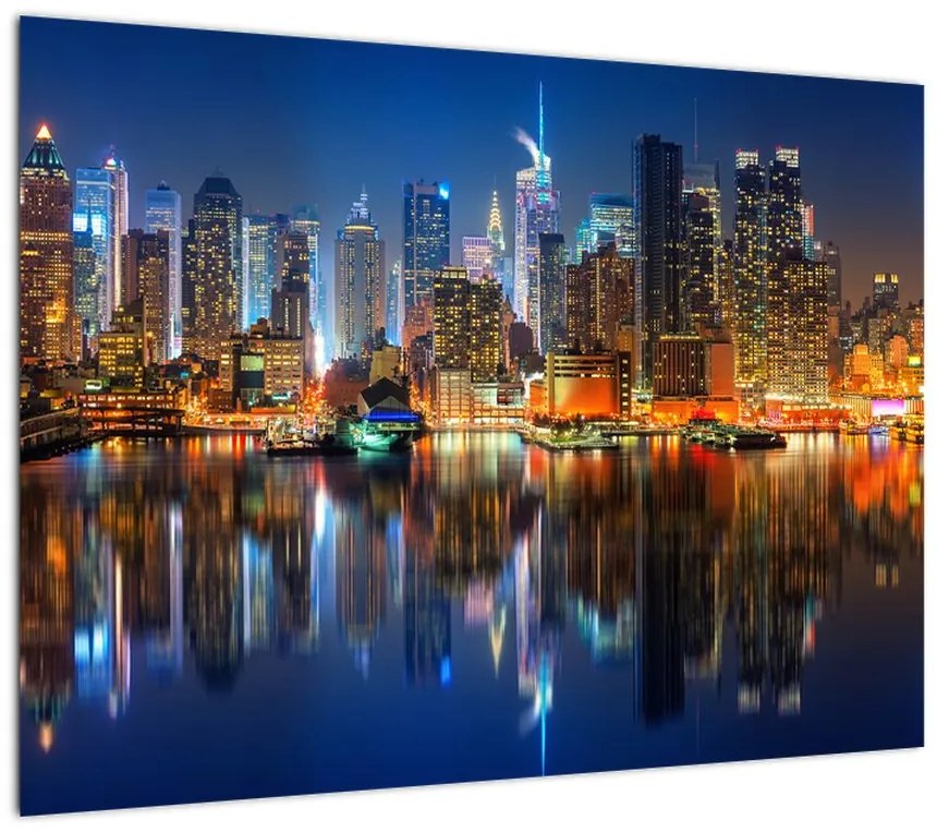 Obraz na szkle - Manhattan w nocy (70x50 cm)
