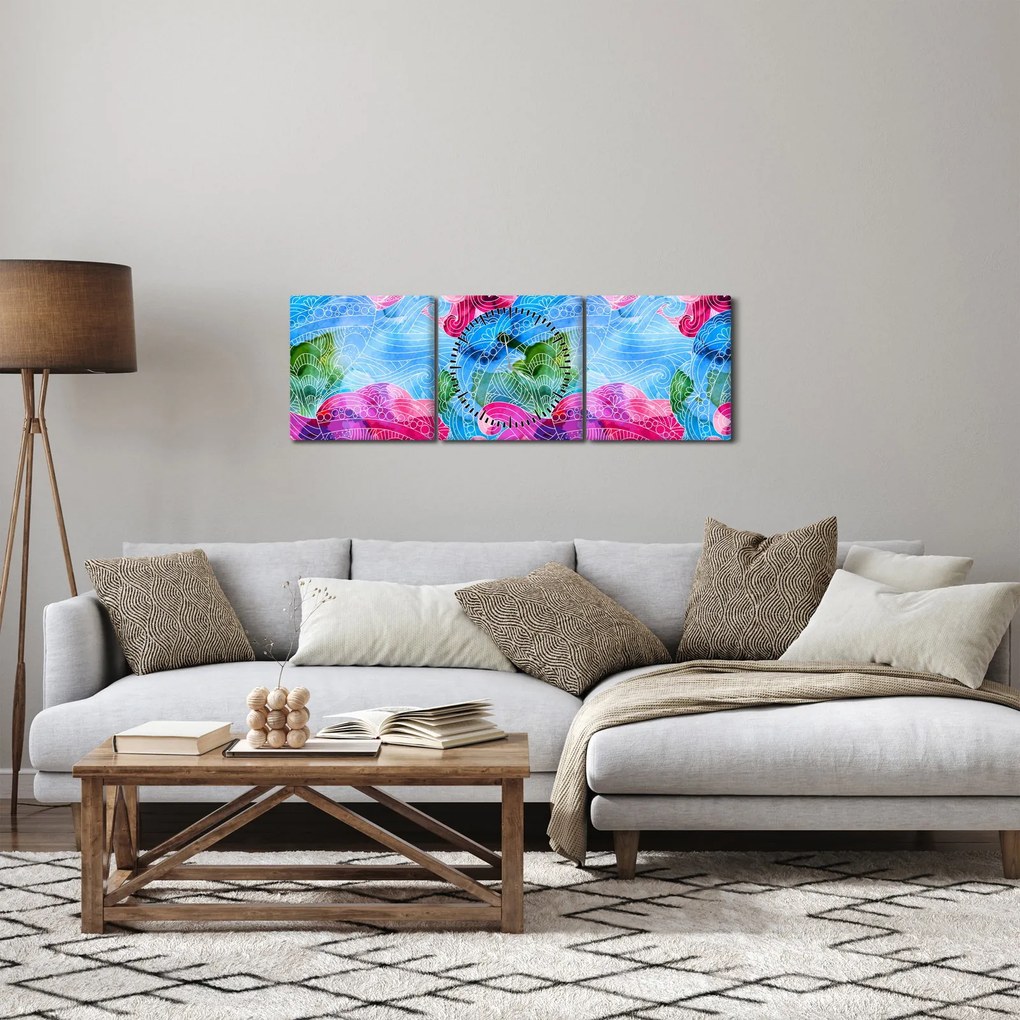 Obraz - Kolorowe fale (z zegarem) (90x30 cm)