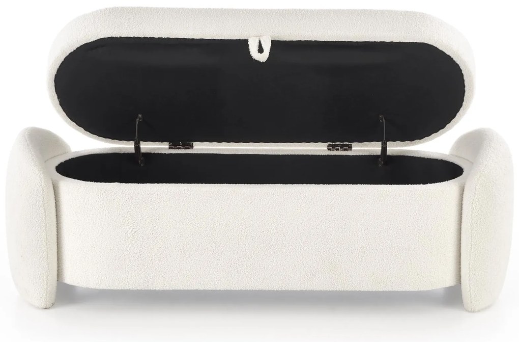 Ławka, Pufa FICARIA z pojemnikiem w kolorze kremowym, tkanina boucle, 150x40x47 cm