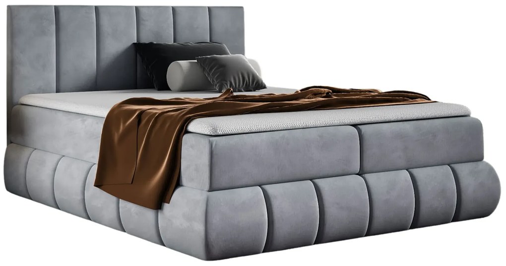 Szare łóżko kontynentalne z zagłókiem 5 rozmiarów N9-G78