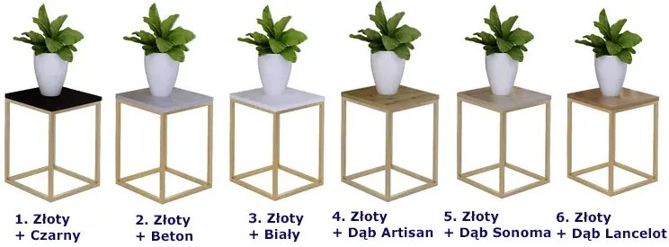 Stojak na kwiaty z metalowym stelażem złoty + dąb sonoma M1-C72