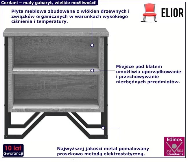 Szafka nocna na metalowym stelażu szary dąb - Cordani