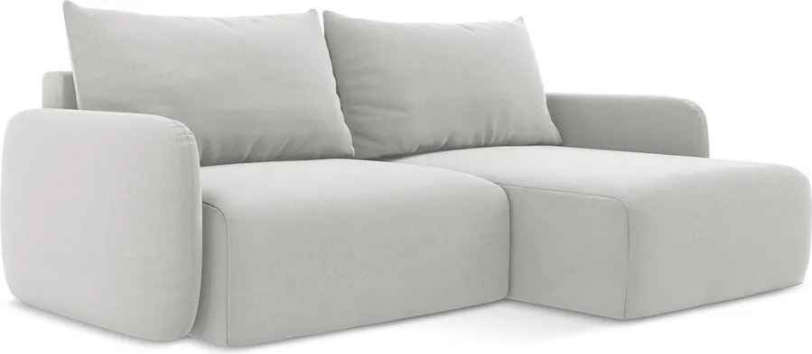 Jasnoszary aksamitny rozkładany narożnik ze schowkiem (prawostronny/z szezlongiem) Kalena – Makamii