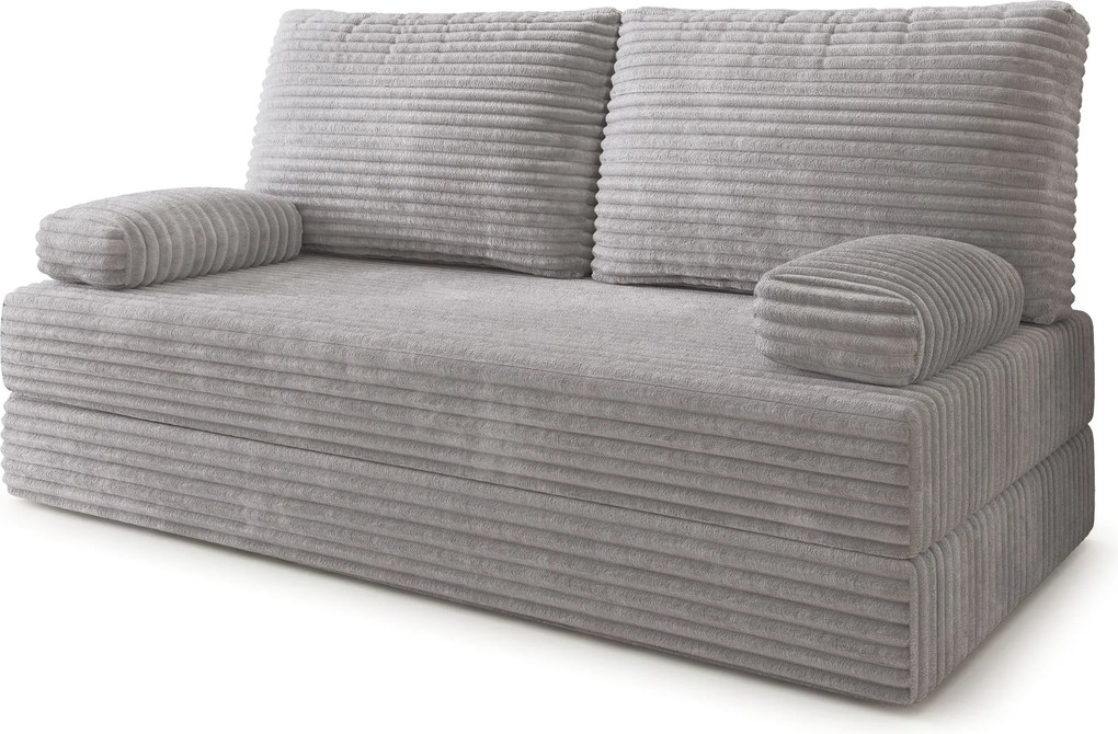 Masseno Sofa piankowa SILAR z funkcją spania, Kanapa z pianki do salonu, Bezmontażowa, Tkanina sztruksowa – Jasnoszary TILIA 86