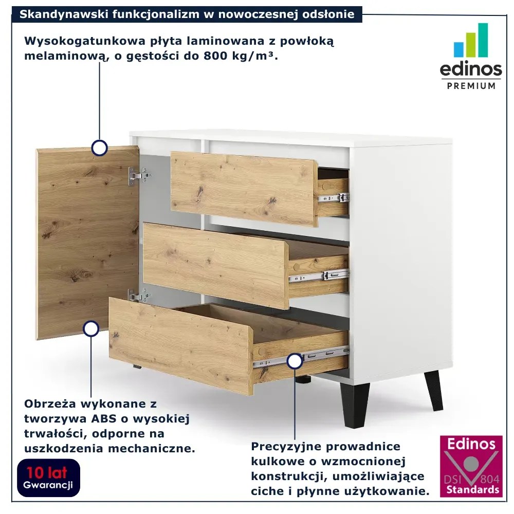 Skandynawska komoda z szafką i szufladami biały + dąb artisan L9-N52