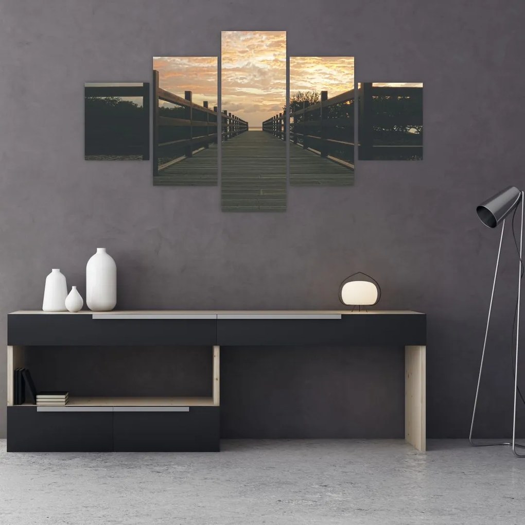 Obraz drewnianego pomostu nad jeziorem (125x70 cm)