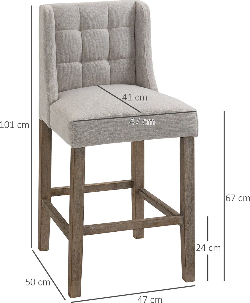 HOMCOM Zestaw 2 stołków barowych nowoczesne krzesła kuchenne tapicerowane imitacja lnu z drewnianymi nogami | Aosom PL
