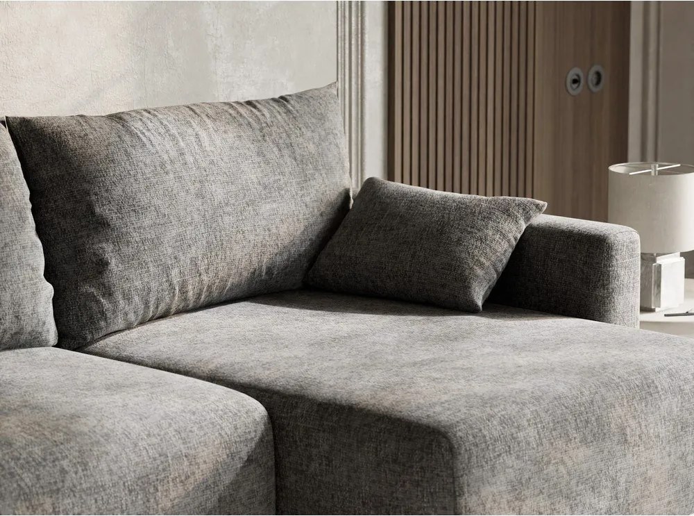 Szary rozkładany/ze schowkiem narożnik z tkaniny szenilowej (prawostronny/z szezlongiem) Leon – Maison de Rêve
