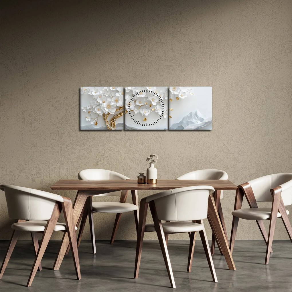 Obraz – Eleganckie drzewo życia 3D (z zegarem) (90x30 cm)