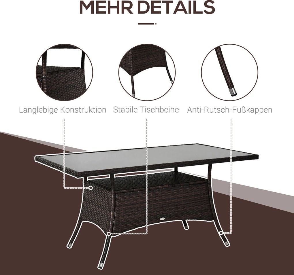 Technorattan Stół Ogrodowy Szklany Metalowy 150x85x74 cm Elegancki Stół Obiadowy Meble Ogrodowe | Aosom PL