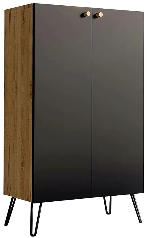 Industrialna komoda z czarnymi nogami dąb craft + czarny K2-E38