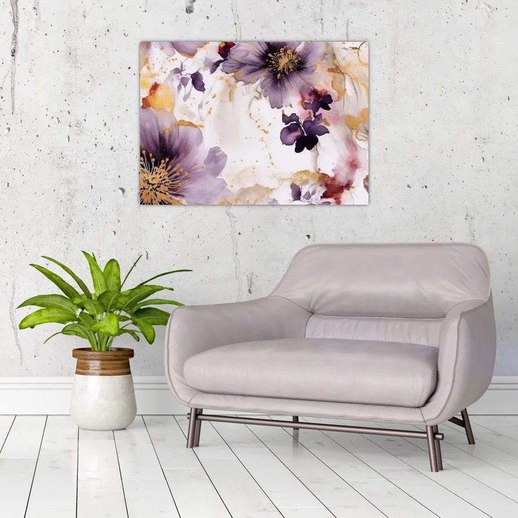 Obraz na szkle - Kwiaty akwarelowe (70x50 cm)