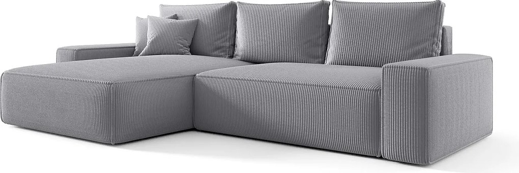 Narożnik MONA z funkcją spania POSO 55 jasnoszary lewy sofa w kształcie litery L z pojemnikiem na pościel kanapa do salonu sofa rozkładana