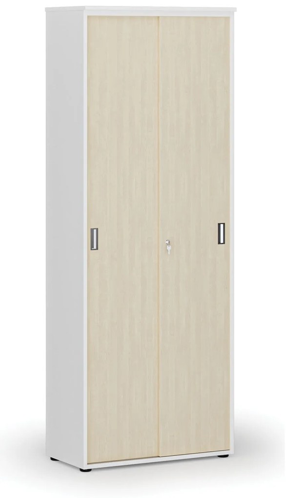 Szafa biurowa z drzwiami przesuwnymi PRIMO WHITE, 800 x 420 x 2128 mm, biały/brzoza