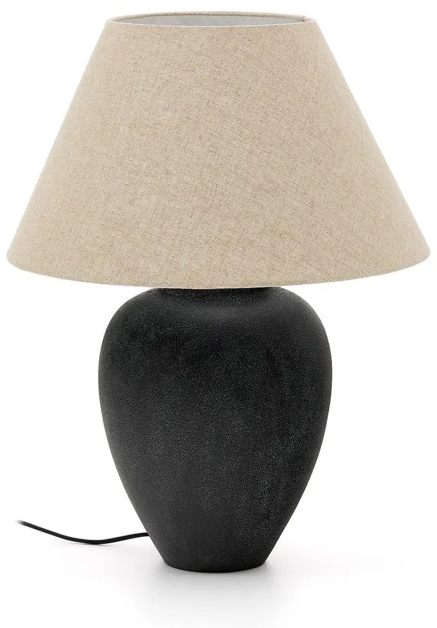 Czarno-beżowa lampa stołowa z tekstylnym kloszem (wysokość 60 cm) Mercadal – Kave Home