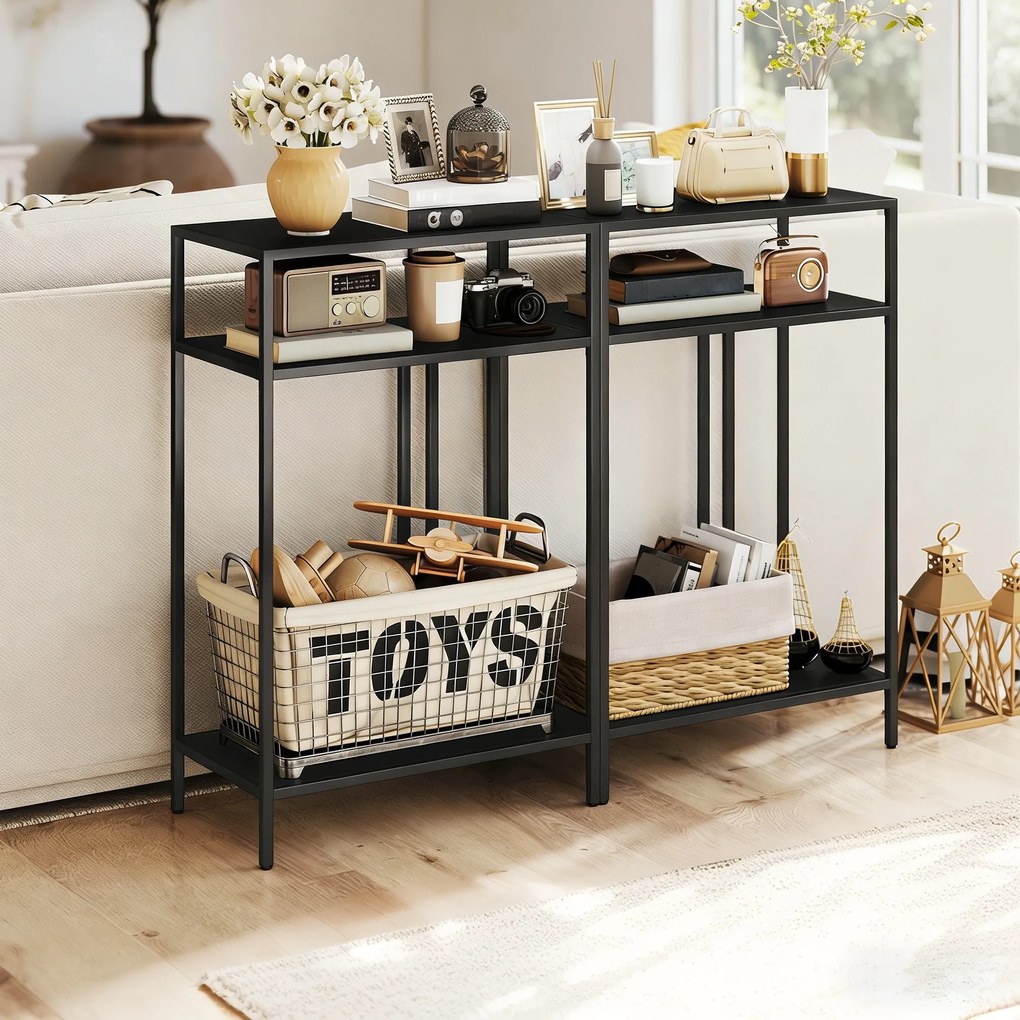 HOMCOM Stolik Konsolowy z 3 Półkami Wąski Stolik do Przedpokoju Metalowa Rama do Salonu, Przedpokoju, 55 cm, Czarny | Aosom PL