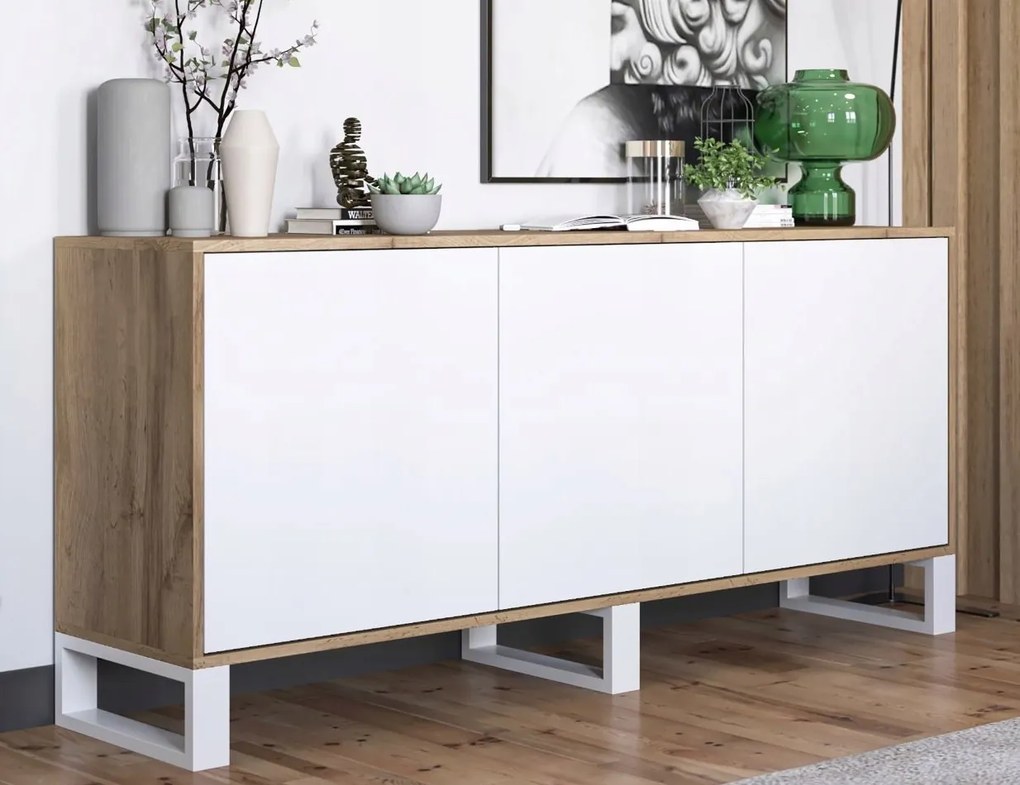 Szeroka komoda w stylu industrialnym Apollo 150 dąb wotan/biały