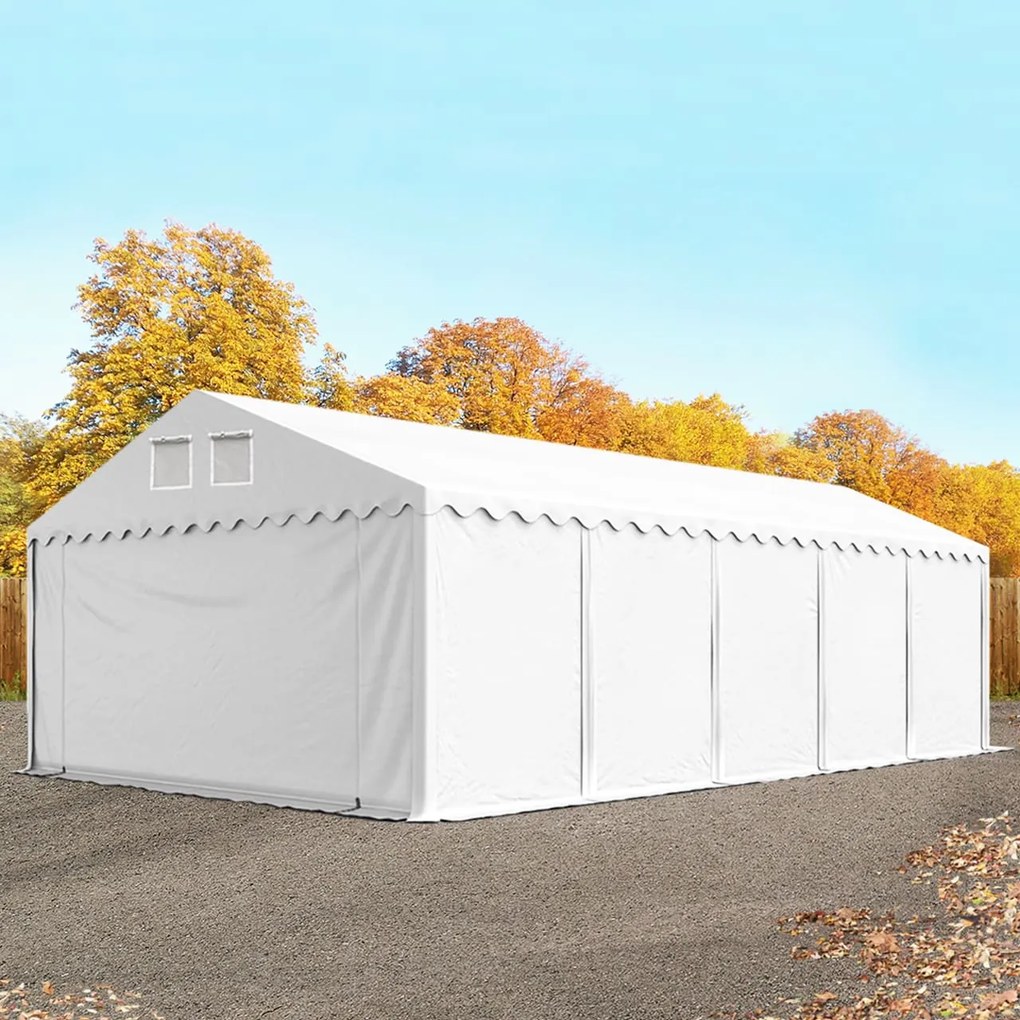 TOOLPORT 5x10m Namiot magazynowy - 2,6 m wysokość ścian bocznych, PVC 800, biały, ze statyką (podłoże gruntowe) - (58518)