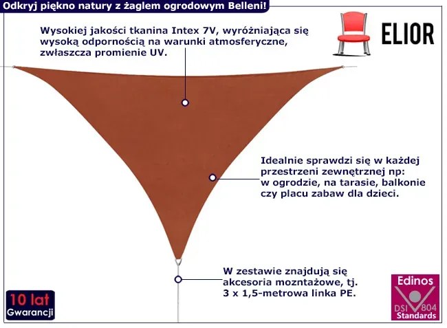 Trójkątny żagiel ogrodowy terakota - Norea
