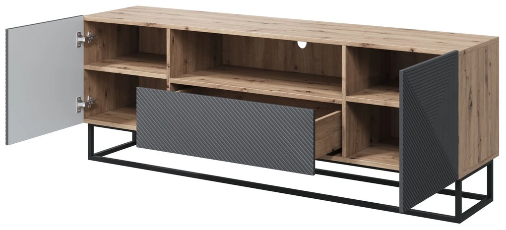Szafka RTV Asha 167 cm z szufladą i metalowym stelażem - artisan / rivier stone mat