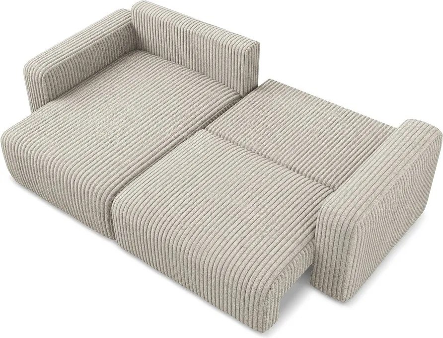 Beżowy sztruksowy rozkładany narożnik ze schowkiem (lewostronny/z szezlongiem) Kona – Makamii