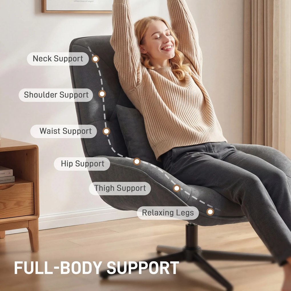 HOMCOM Obrotowy Fotel Akcentowy, Chenille, Wysokie Oparcie, Głębokie Siedzisko, Ciemnoszary | Aosom PL