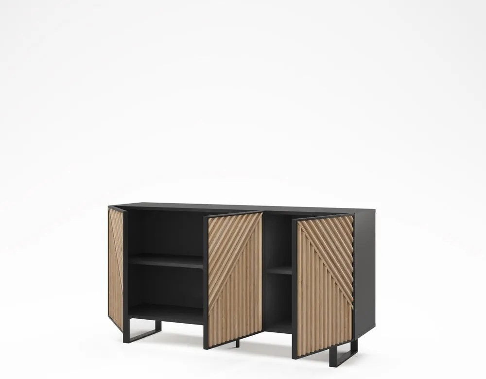 Czarno-naturalna komoda w dekorze dębu 151x80x40 cm Alana – Marckeric