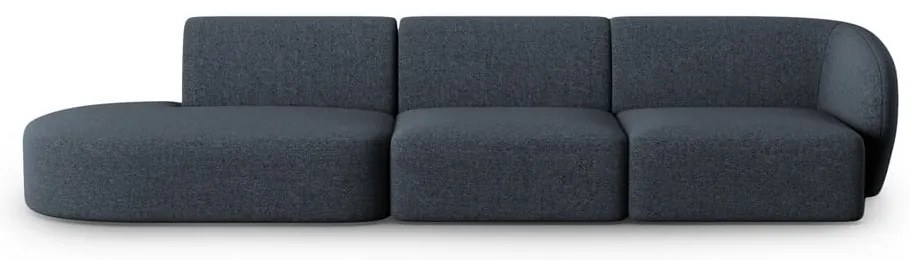 Niebieska sofa z tkaniny szenilowej prawostronna 311 cm Paolo – Milo Casa